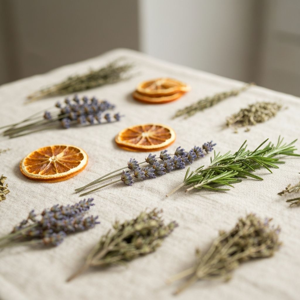 Natural herbs and botanicals arranged peacefully