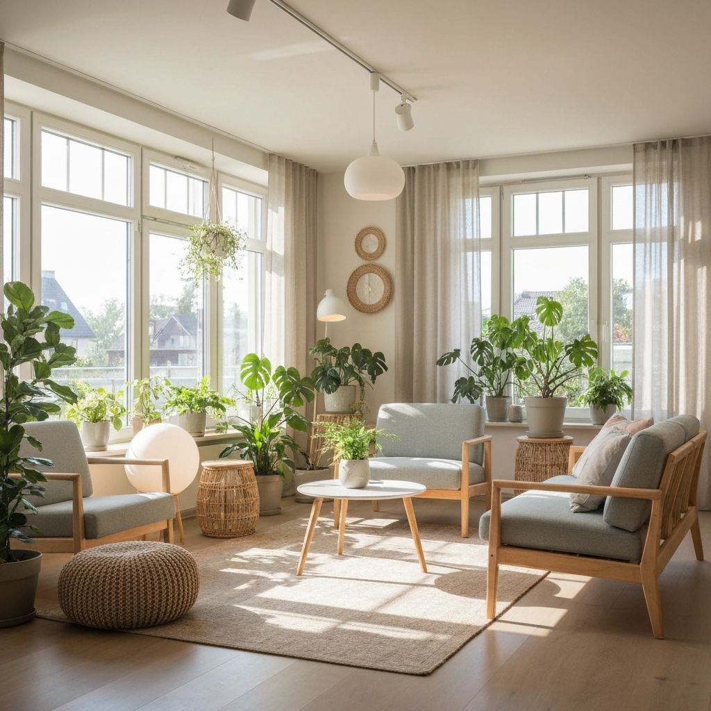 Sunlit home interior with plant